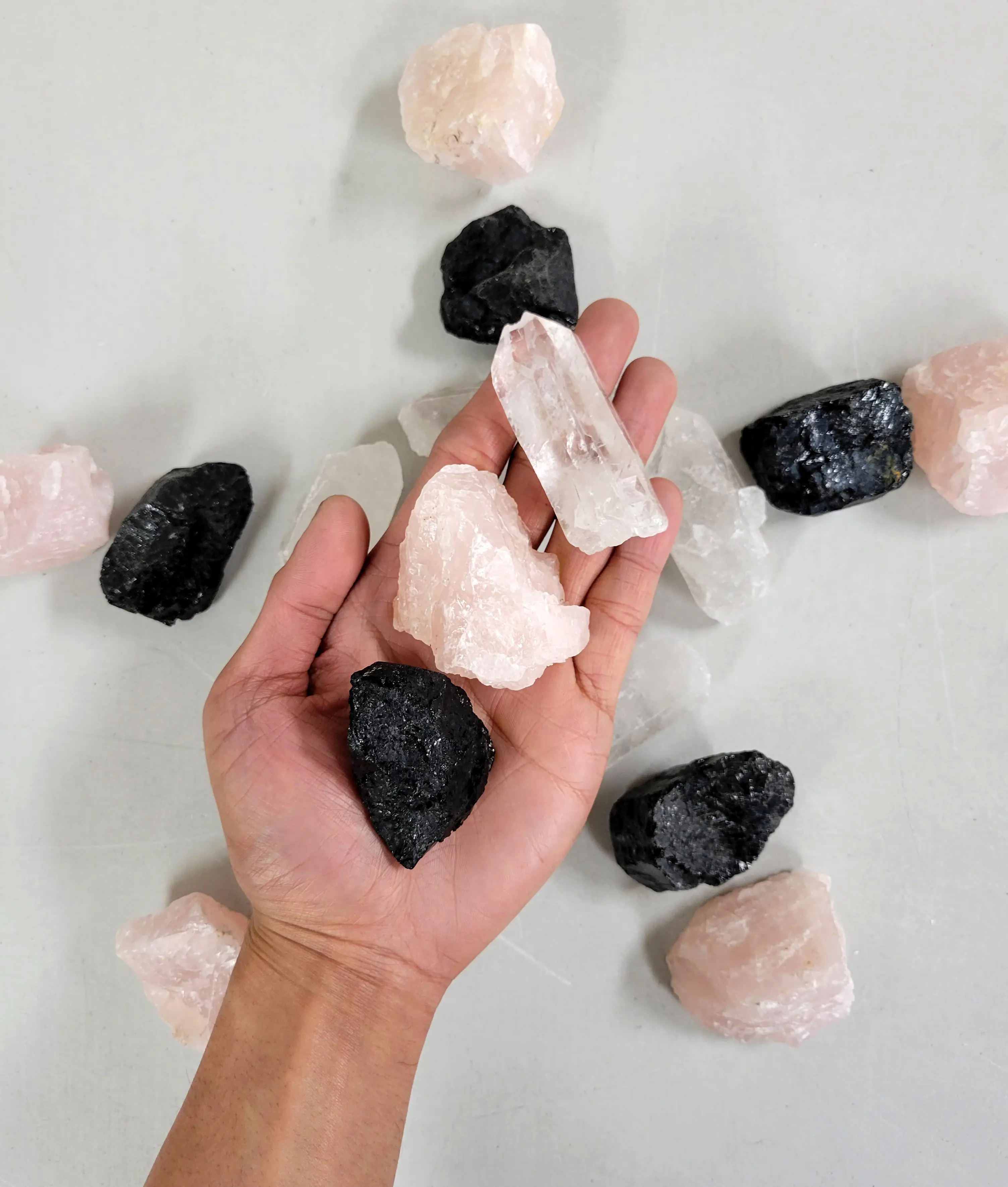 Love & Protection Bundle, Black Tourmaline Rose Quartz & Quartz Crystal Point