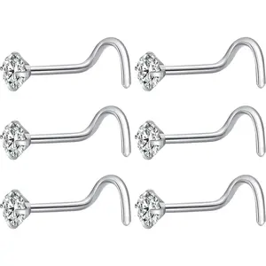 6Pcs 18 Gauge Surgical Steel Nose Rings Studs Corkscrew Jewelry for Women and Men Ideal for Daily Wear 2mm 2.5mm 3mm CZ Gold Silver Black