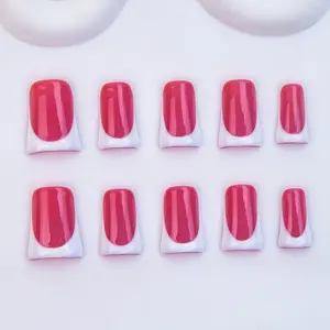 Nailssbysheccid，10pcs press-on nails, Nail Tips, duckbill style, 100% handmade, simple design, matching French style, suitable for family dinners, dates, weddings, it is the best gift for girls! Comes with jelly glue, crystal sticks and shaping strips.