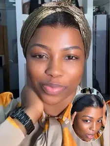 Full Lace Hairpieces Human Hair 13*4 Brazilian Lace Frontal Half Wig, 10 Inch Glueless Frontal Piece Hairline with Braided for Turban, Natural Fluffy Hair Half Wigs for Women