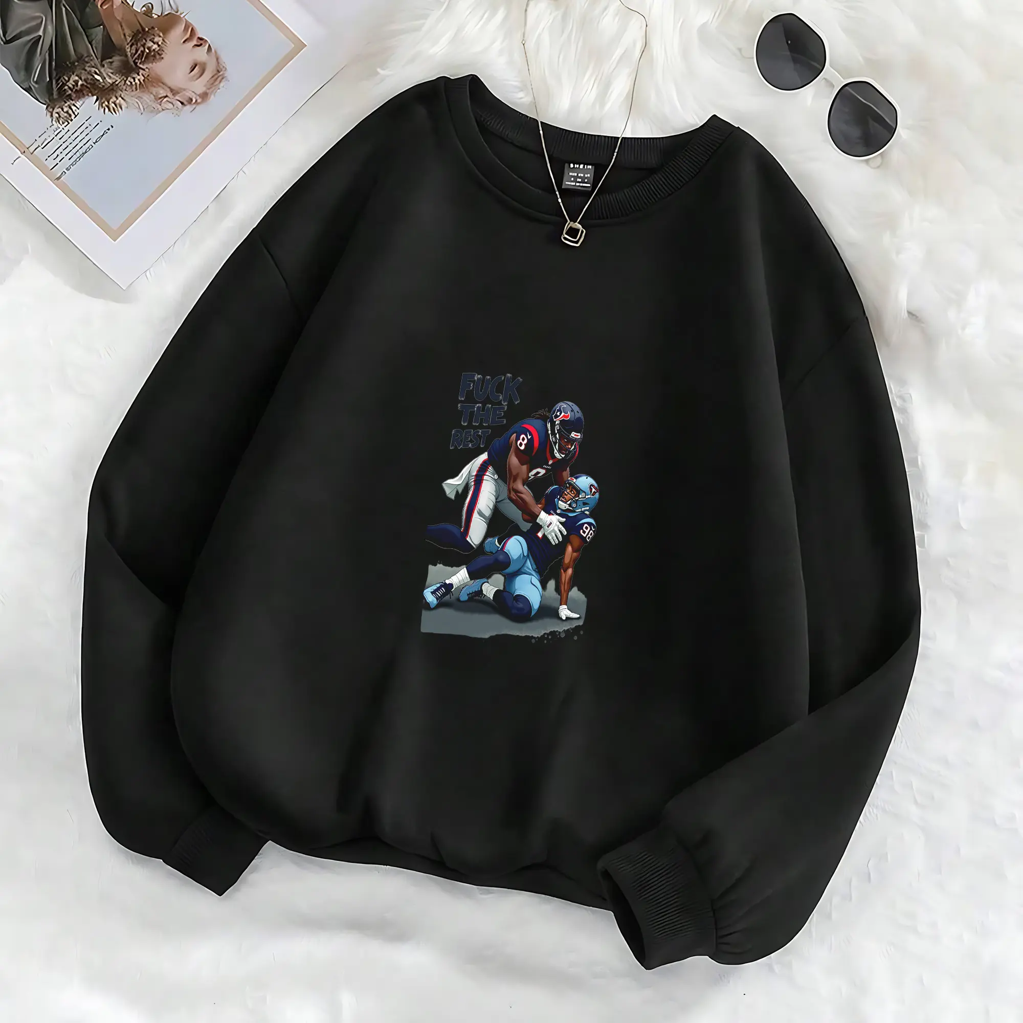 Women's Andres Johnson Houston Texans Fight Vintage Graphic Design Longsleeve Hoodie - Soft, Comfy, Casual Fabric Sweatshirt, Longsleeves, Pullover