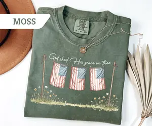 Comfort Colors God Shed His Grace On Thee Shirt, 4th of July T-Shirt, American Flag Tee, USA Shirt Independence Day Gift, Patriotic Shirt - HARSIN