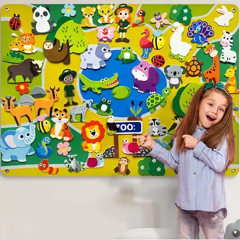 Zoo Felt Storyboard Set Montessori Handmade Early Education Kit Preschool Learning Materials Interactive Storytelling Teaching Aid Wall Hanging Kit Gift