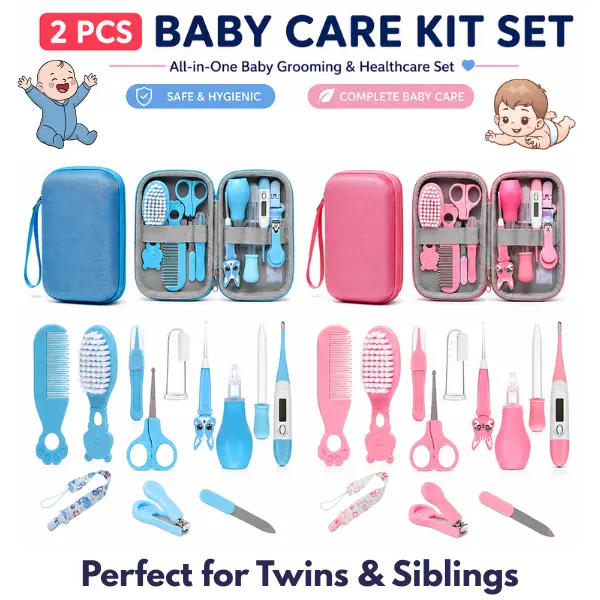 2 PCS Baby Grooming & Healthcare Kit for Newborns, 2-in-1 Infant Care Set with Thermometer, Nail Clipper, Brush & Comb, Halloween Gift