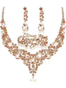 Wedding Bridal Jewelry Set For Women Rhinestone Teardrop Cluster Statement Necklace Dangle Earrings Bracelet Jewelry Set For Wedding Party Dress Prom Bridal Accessory