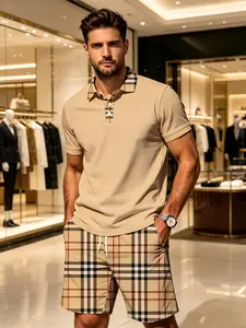 Luxury Men's Plaid Casual Set, Polo Shirt + Plaid Shorts Two-Piece, Stylish and Comfortable Fashion Ensemble for Everyday Wear