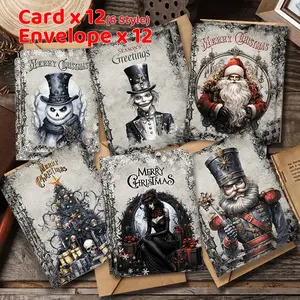 24 Merry Christmas and Happy New Year 2025 cards with envelopes, Gothic holiday designs, office supplies, Greeting Card, Christmas and New Year celebration cards