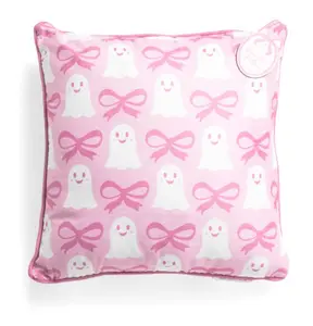 EnVogue 18x18 Girlie Ghosts Throw Pillow – Pink Bows & Ghost Pattern (NEW)