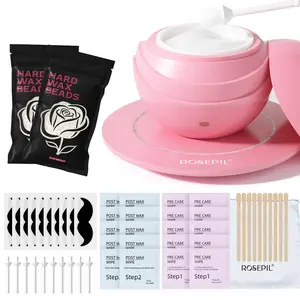 ROSEPIL Unisex Mini Nose & Underarm Hair Removal Wax Kit | 100 g wax beads suitable for facial nostrils, brow area, small spots, and full-body hair removal | USB portable design with base, disc-style pink