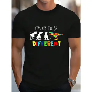 100% Cotton Autismc Awareness Dinosaur Kid Boys Its Ok To Be Different T-Shirt Women's Men's Graphic Tee Crew Neck summer vacation Tops