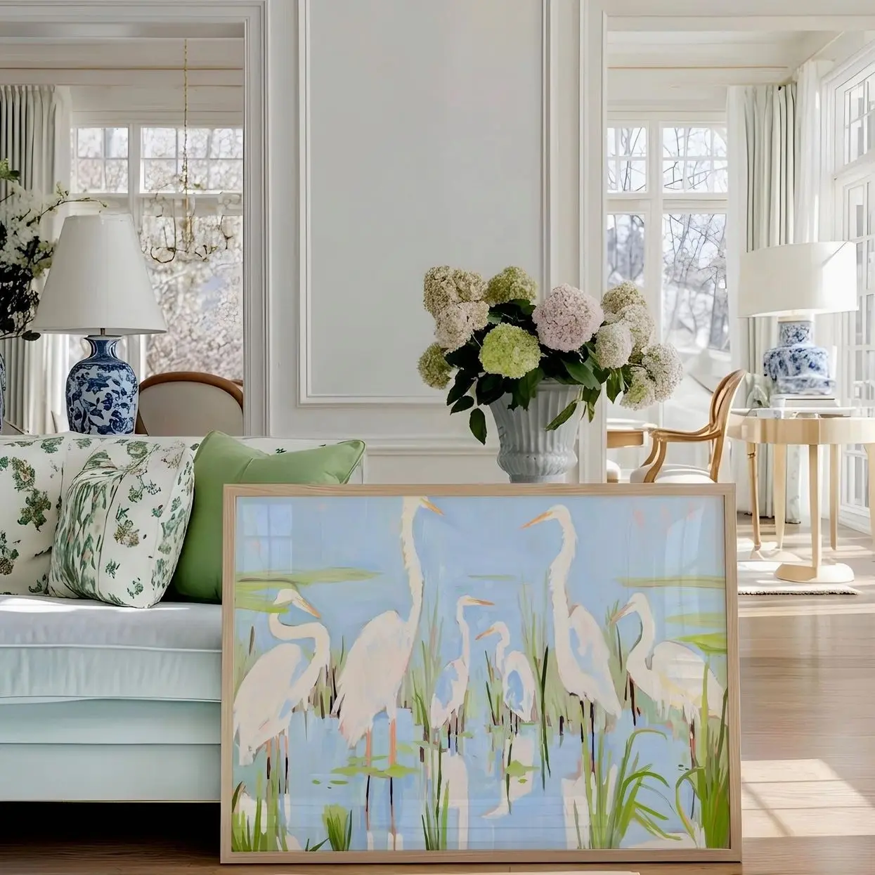 Blue Sage Coastal Heron Wall Art, Chinoiserie Marsh Bird Print Decor 9