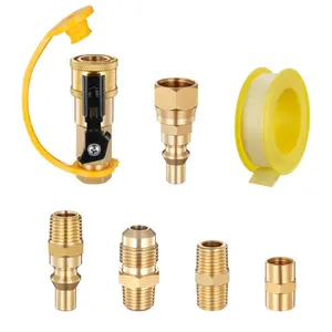 VEVOR RV Propane Quick Connect Fitting Adapter Valve, 7 Pieces, 1/4-Inch Male NPT Full Flow Plug 3/8-Inch Male Flare Quick Kit for Low Pressure Gas Appliances and RV Propane Quick Connections