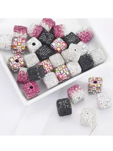 10pcs Cube Soft Clay Beads Random Mixed Colors Leopard/Crystal/Gradient Sparkle Glitter Crystal Spacer Diamond Beads for Pen Keychain Jewelry Making Necklace Bracelet Stackable Bead