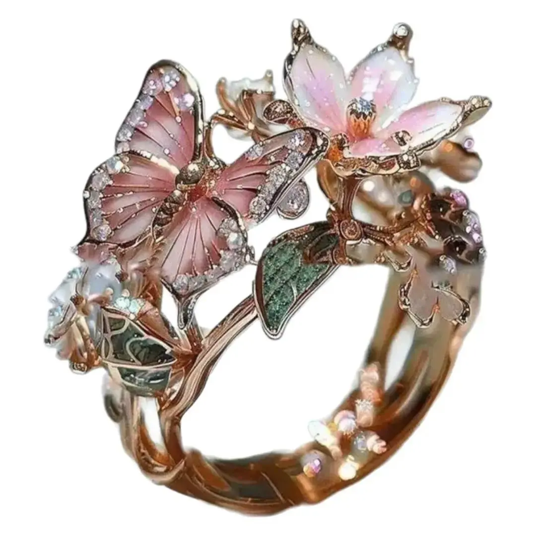 Adjustable Butterfly Ring - Nature-Inspired Colorful Enamel Ring with Flower Design, Boutique Quality Fashion Jewelry for Sports & Outdoor Enthusiasts, Open Band, Adjustable Butterfly Rings