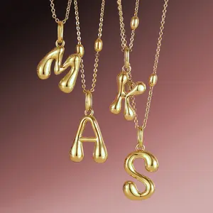 KissYan Bubble Letter Necklace,14K Gold Plated Silver Balloon Initial Pendant with Bead Chain Dainty Jewelry Gift for Women & Jewelry for Christmas Gifts TikTokShopHolidayHaul