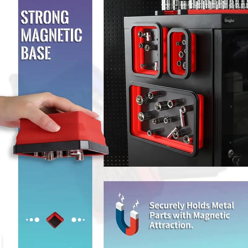 Set of 3 Rectangular Storage Boxes New Slot Silicone Magnetic Hand Tool Organizer Combo Foldable Large-Capacity Tray for Workshops and Home Use