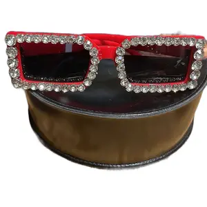 Red Hot Rhinestone Sunglasses Rectangle