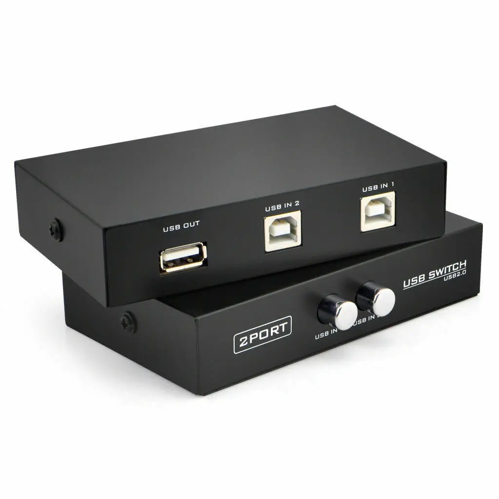 Sanoxy 2-Port USB 2.0 Manual Button Switch Box - KVM Switch with Selector, Device Sharing, No External Power Supply, Simple and Convenient for PC, Printer, USB Devices, External Hard Drive, Manual Switch