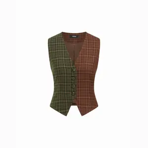 Cider Plaid Two Tone V-neck Button Blazer Vest