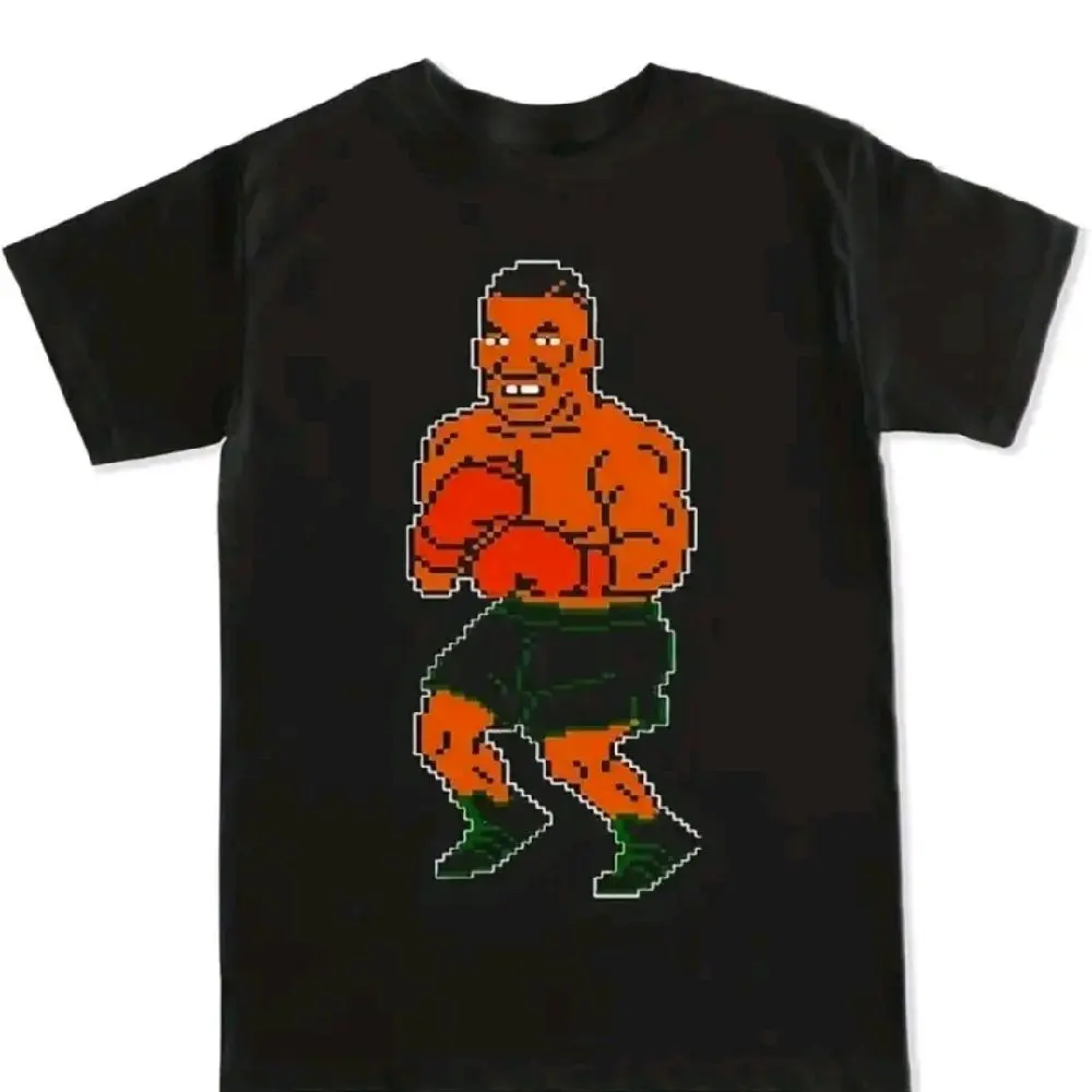 DEMARCIANO Men's Fashion Short-Sleeve Graphic T-Shirt - Round Neck Black Made-to-Order Casual Retro Gamer Streetwear Top with Boxer Print, Menswear Tshirt