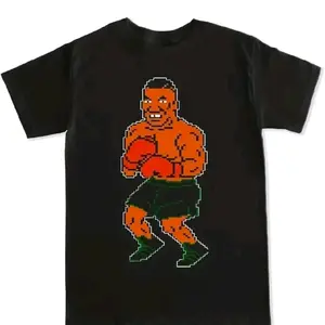 Punch Out Made-to-Order Men's Graphic T-shirt with Pixel Art Boxer Design on Black Tee