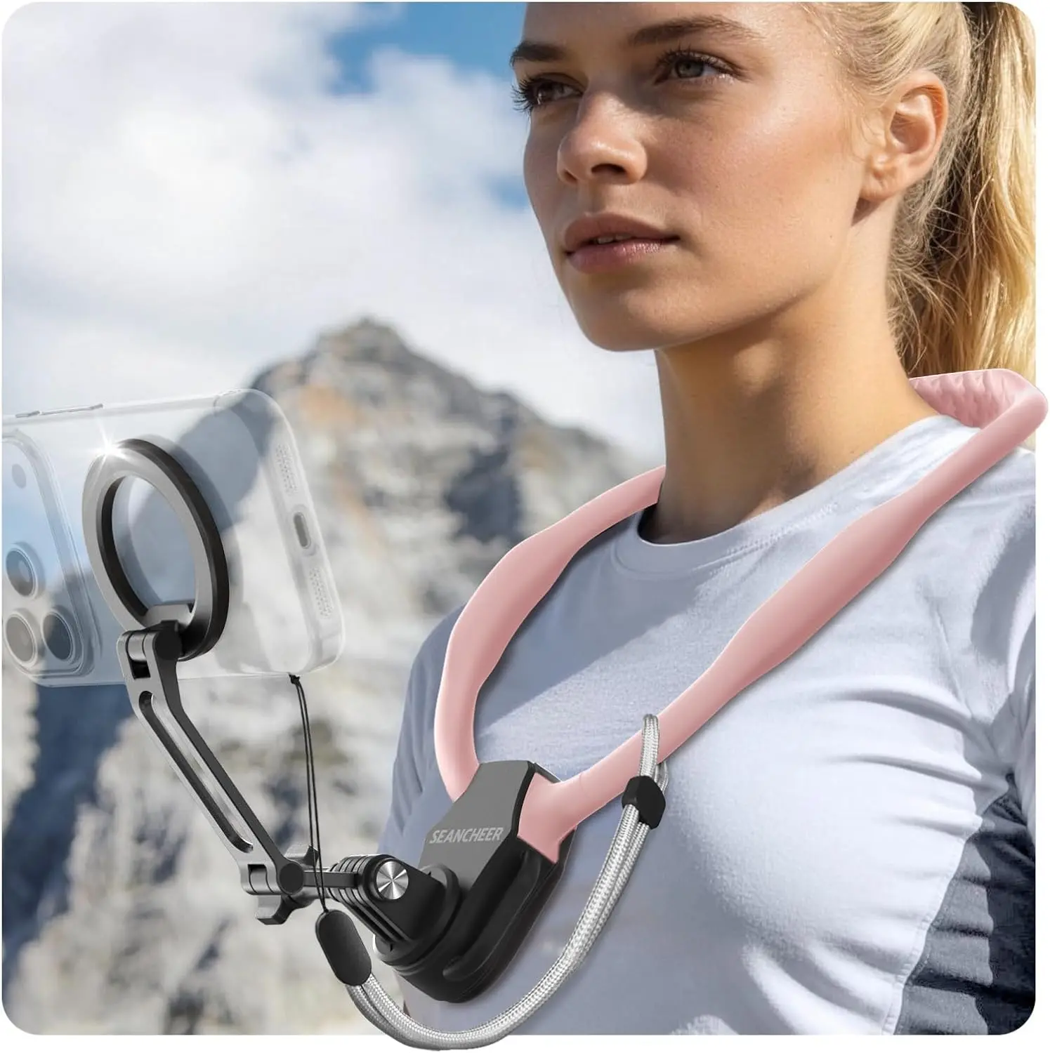 Magnetic Neck Mount for Phones, 27.6" Hands-Free POV/Vlog Phone Holder for iPhone 17–12 & Android, Content Creator Essentials for Go Pro DJI, Comfortable Natural Shooting Angle