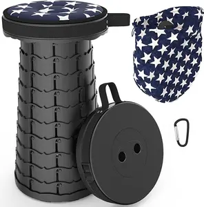 Upgraded Telescoping Stool Collapsible Stool with Seat Cushion & Bag, Retractable Folding Camping Stool for Adults Max Load 500lb More Sturdy Lightweight for Fishing Hiking Gardening (Black-s)