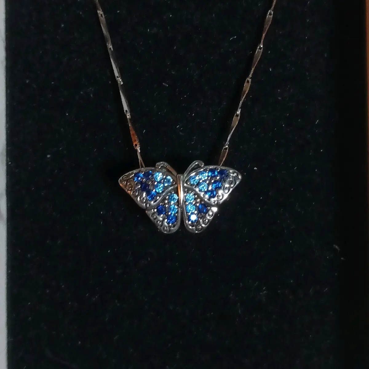 S925 Sparkling Butterfly Charm Set w/S925 16" chain & 7.2" stainless steel bracelet w/barrel clasp and 2 S925 stopper beads w/crystals