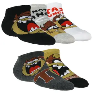 Looney Tunes Tasmanian Devil Socks Taz Hungry 5 Pack Ankle Socks Fits Shoe Size 5-10