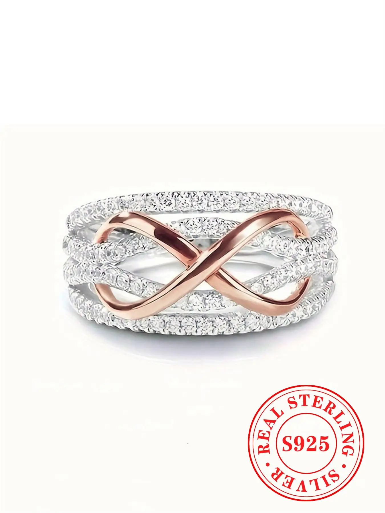 S925 Sterling Silver Fashion Infinity Symbol Design Ring, Artificial Zircon Decorated Ring for Women & Girls, Trendy All-match & Exquisite Jewelry for