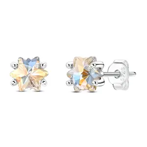 NARMO S925 Sterling Silver Sparkling Snowflake Stud Earrings with Crystal Glass - Winter Celestial Jewelry Gift for Women, Teens Birthday, Anniversary, Valentine's Day and Christmas