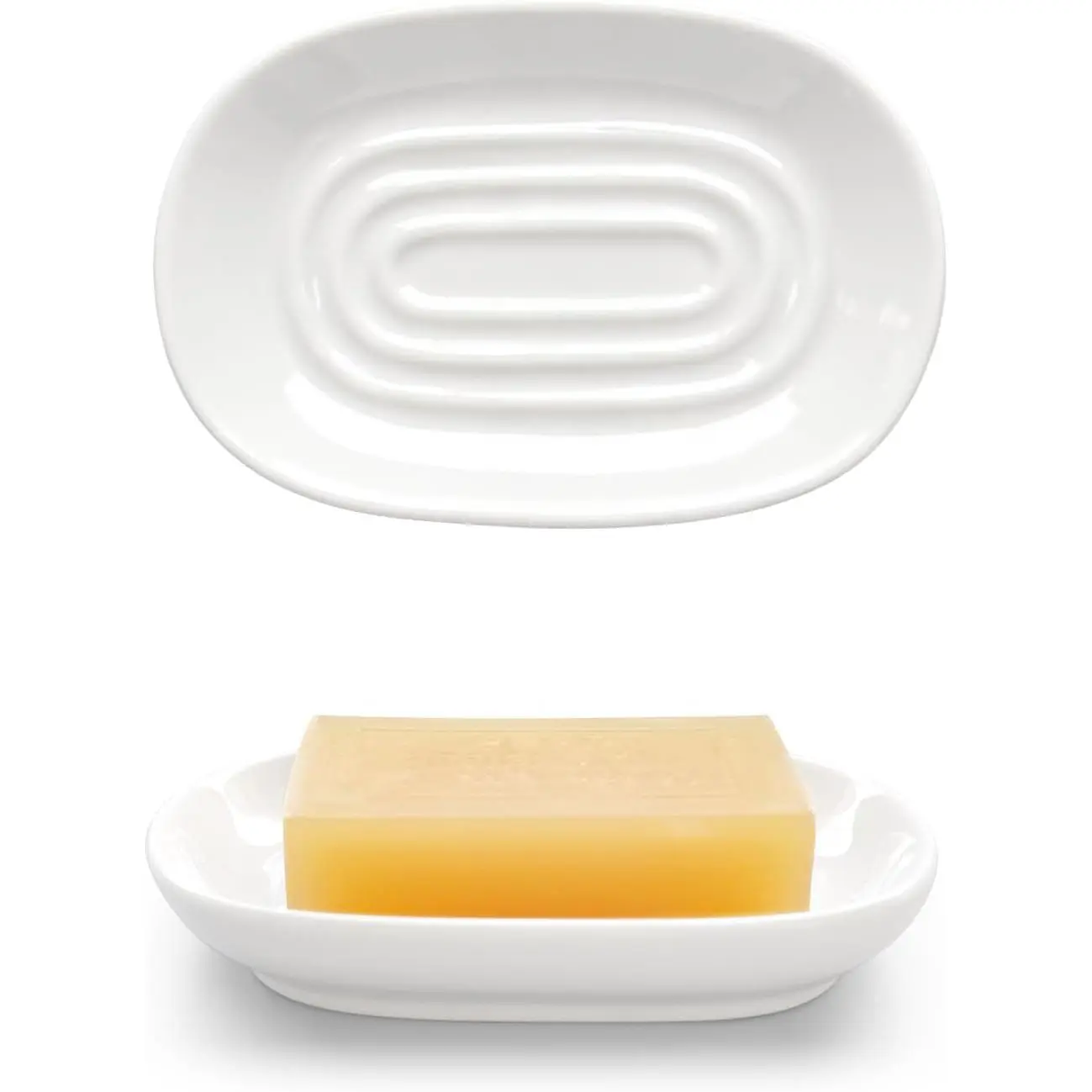 Ceramic Soap Dish for Bath Sink- Modern White Bar Soap Holder for Shower - Easy to Clean Multi-Purpose Oval Soap Dishes for Soap Bar, Sponges, Jewelry, Small Items | Fits Bathroom & Kitchen