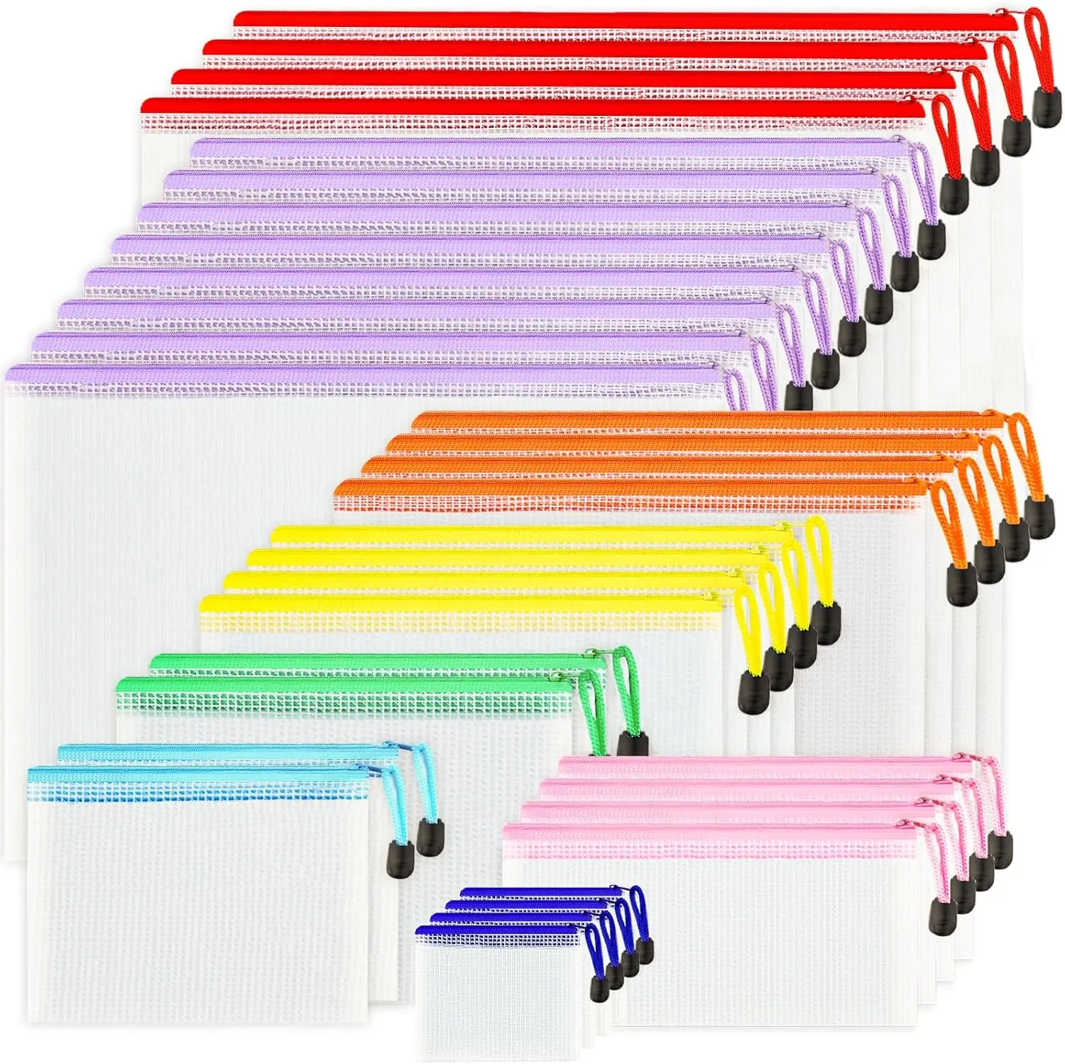 5/10/20pcs Mesh Fabric Zipper Pouch Bags with Window - Multiple Packs, Secure Zipper, Large-Capacity Durable Reusable Organizer for Travel & Work, Board Games Storage, Home Office Classroom Organization