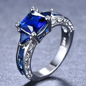 Multi-Color Zircon Geometric Sapphire-Plated Casual Style Contemporary Statement Gemstone Ring, Unisex Daily Wear Promise Ring, Casual Style Rings, Contemporary Statement Rings，Sterling,Silver,Plated,Sapphire,Promise,Ring