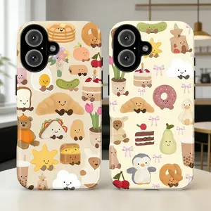 Cute Jelly Cat Phone Case – Kawaii Food Friends Phone Cover For iPhone 17 16 15 14 13 12 Mini 11 Pro Max X 8 7 Plus SE , Bakery Aesthetic – Croissant, Donut & Teddy Bear, Adorable Gift for Her Women Girls Bestie BFF