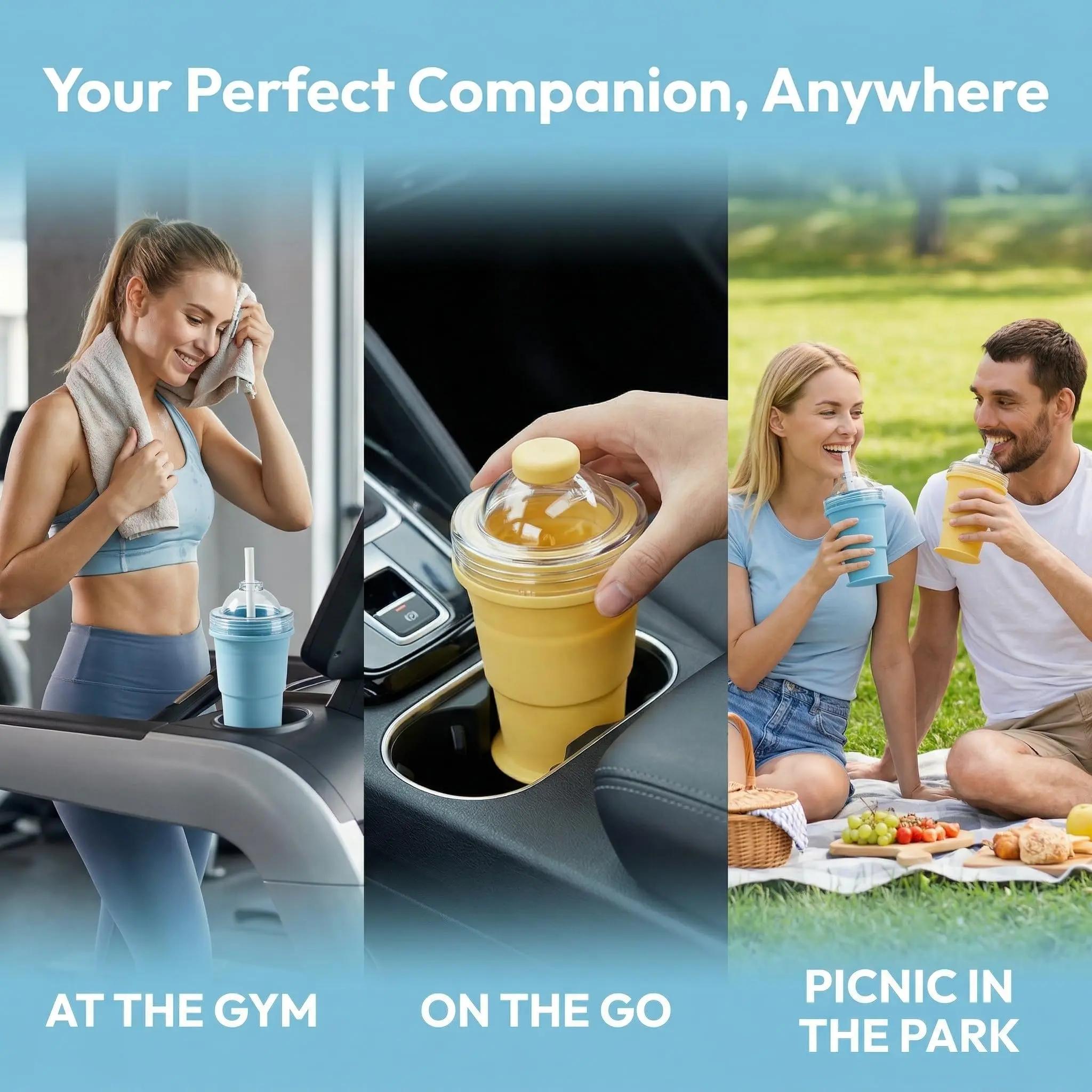 Portable Foldable ice hockey cup, Reusable with Attached Straw, Lightweight Heat-Resistant & Easy-Clean Collapsible Drinkware for Travel, Ideal for Hiking Camping Office Portable Foldable ice hockey cup, Reusable with Attached Straw, Lightweight Heat-Resistant & Easy-Clean Collapsible Drinkware for Travel, Ideal for Hiking Camping Office