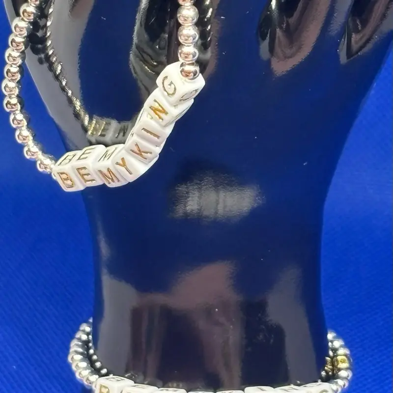 Be My King Bracelet - Elegant Silver Tone Beaded Design with "Be My King" Engraved Beads for Stylish Accessory