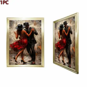 1pc Framed Gold Frame Framed Canvas Art Print Romantic Couple Dancing In Rain Vintage Style For Living Room Bedroom And Hallway Decor With Elegant Gold Frame