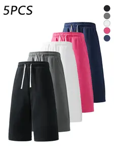5-pack men’s casual athletic 7/8 pants with adjustable drawstring waist, loose straight cut, skin-friendly breathable fabric