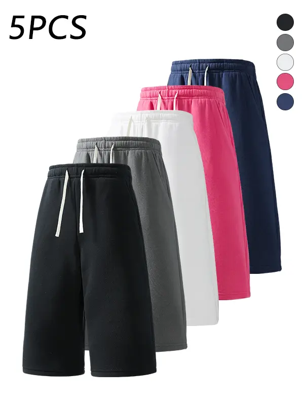 5-pack men’s casual athletic 7/8 pants with adjustable drawstring waist, loose straight cut, skin-friendly breathable fabric