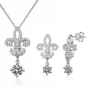 【Queen's  Seting】925 sterling silver The Queen's Crown 1 carat necklace and earrings ,The beginning of loving yourself, necklace and earrings set