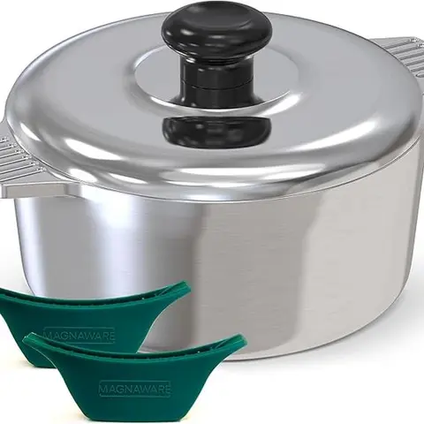 MAGNAWARE 3 Quarts Round Dutch Oven with Lid Polished Aluminum Non-Stick Cookware with Silicone Handles for Easy Grip & Superior Heat Distribution