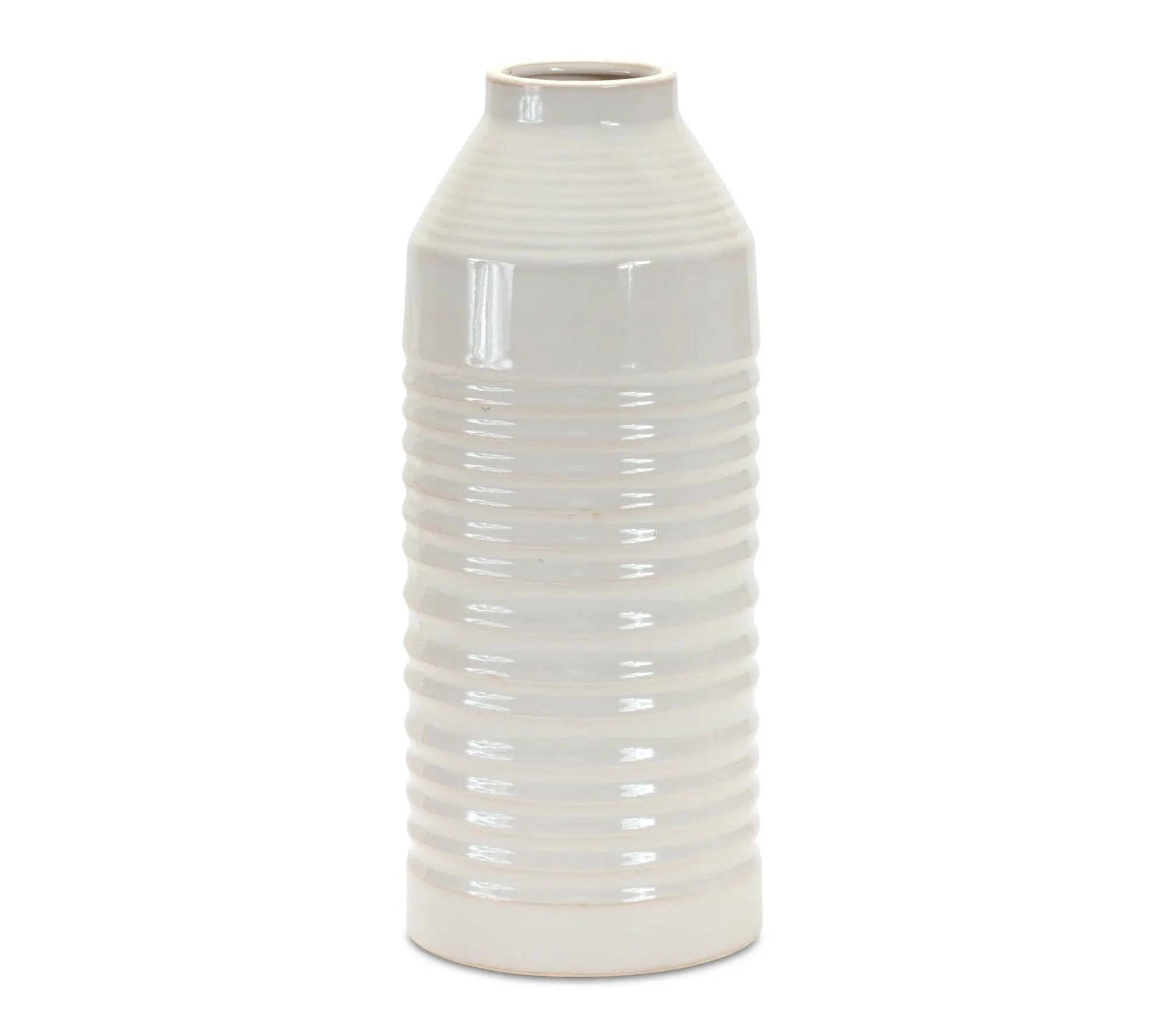 HomeRoots 15" White Ribbed Cylinder Terracotta Vase