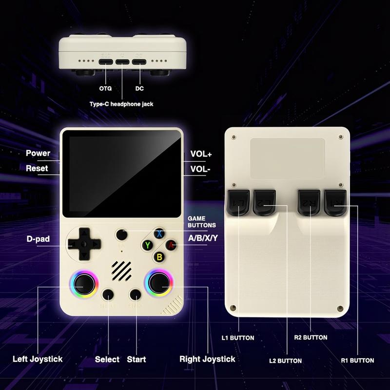 Avamoon RG36 PRO Handheld Game Console, 128G，RGB Lights, 20+ Emulators, Dual 3D Joysticks, 3.5 Inch IPS Screen, Video Gameing Console wavelength game