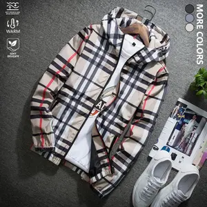 Men's lightweight plaid hooded trench coat, comfortable and versatile for spring and autumn wear, windproof and warm, perfect for outdoor activities, cycling, hiking, sports, and daily commuting. Full zipper design with ribbed sleeve cuffs and hem.