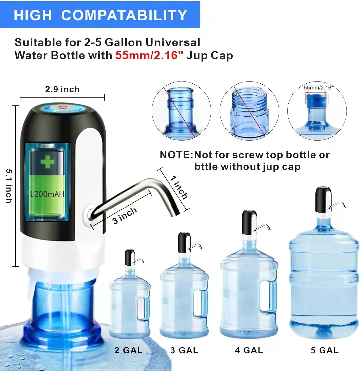 Portable Dispenser 5gallon water dispenser bottle with USB charging cable and Type‑C interface; includes silicone hose and stainless steel spout; suitable for camping, home, and office use; plastic beverage dispenser; drink dispenser; water jug dispenser