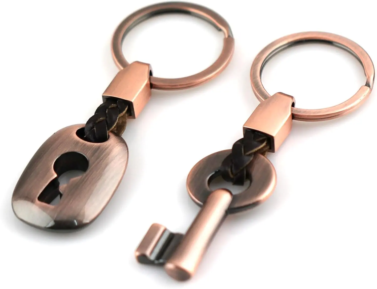 Creative Fashion Leather Couple Keychain Key Chain Ring Keyring Key Fob Key & Lock 83513-2(Copper)Gift.