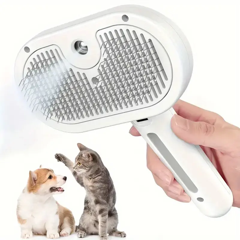 Right-Handed Self-Cleaning Slicker Brush for Long-Haired Cats - Pet Grooming Tool with Mist Spray, Detangling, Shed Reduction, Comfortable Grip, Universal Fit, Efficient Maintenance Accessory