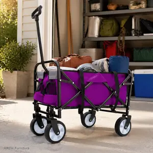 ARCH Minimeetall Strap , Collapsible Foldable Wagon Cart with strapping system Beach Wagon , Utility Cart , Utility Wagon Grocery Cart for Camping Shopping Sports Gardeing Fishing Supports 225lbs purple