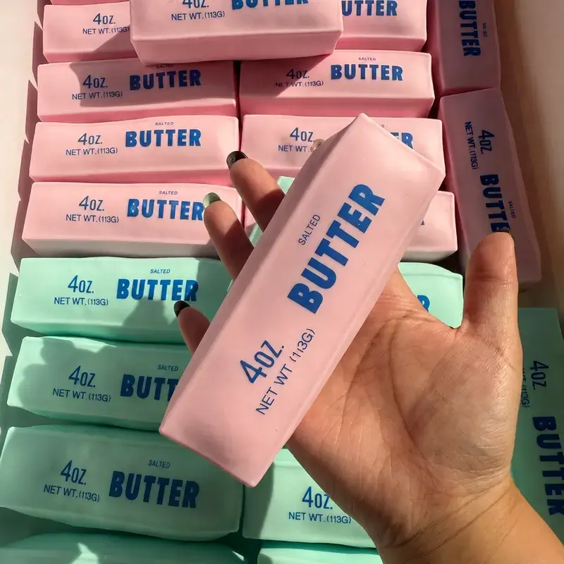 New Crunch Sound Squeeze Stress Relief Butter Stick Squishy Toy, Brick Style Non-Rebound Cheese Butter Bar Fidget Toy, Squeaky Crinkly Squishies for Anxiety Release & Hand Therapy, Cute Vent Sensory Hobby Toy for Weak Grip Training